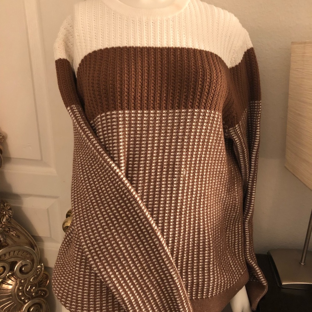 Perry Ellis - Waffle color blocked knit sweater